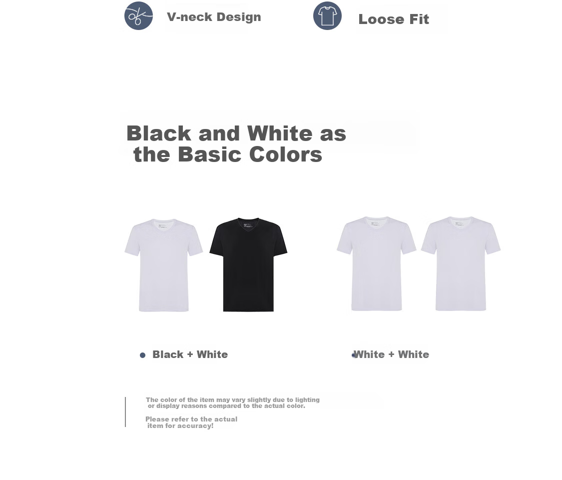 Aimer Men Modal Short-Sleeve T-Shirt Undershirt [2-Pack], V-Neck Vest, Black + White, Size 170 4