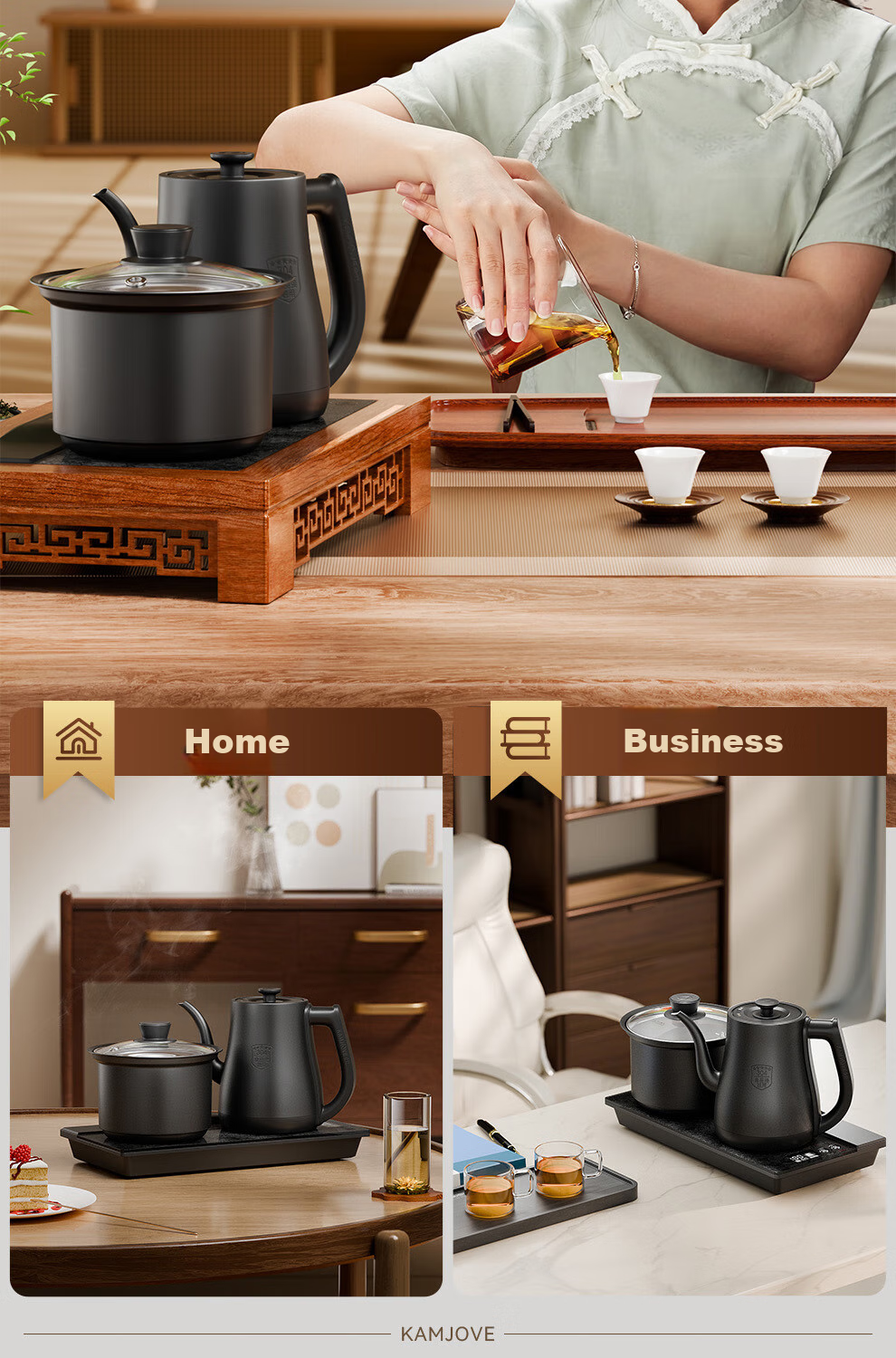 KAMJOVE Electric Automatic Water Boiling Kettle Dual Kettle Constant Temperature Tea Set Tea Table Integrated Brewing Kettle V88A 3