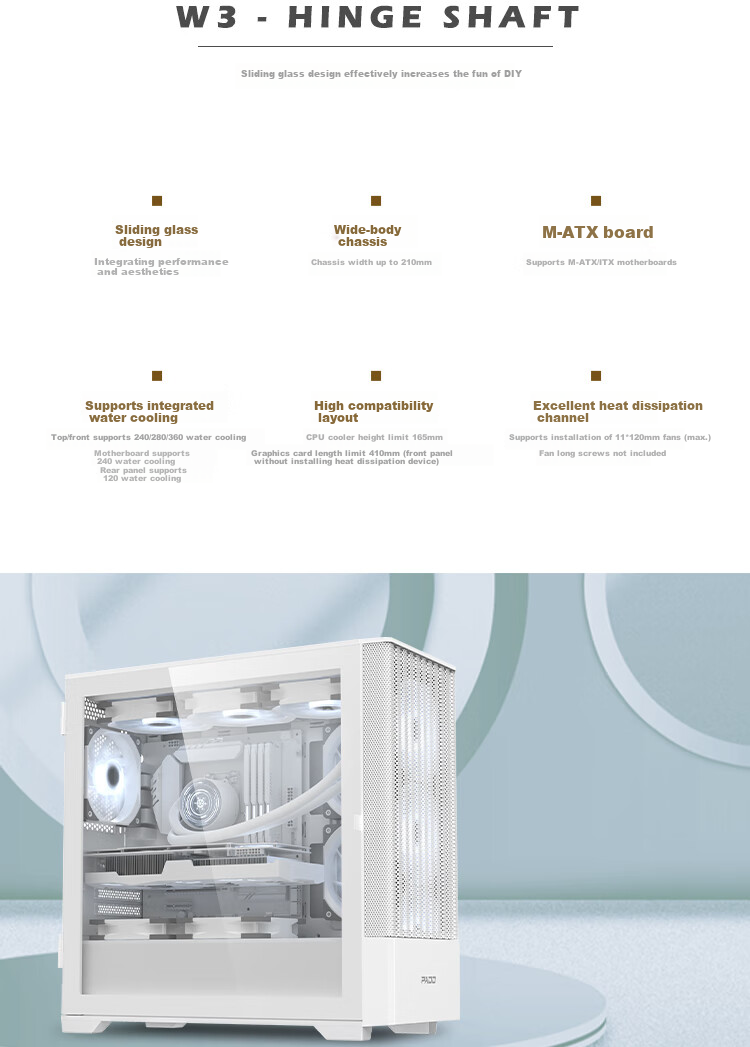 PADO W3 White Gaming Desktop Computer Case (11 Fan Positions for Strong Cooling/360mm Water Cooling/MATX Motherboard/Slide Glass Side Panel/5-Slot PCIE/Compatible with 5090) 2