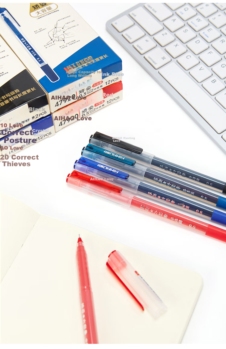 AIHAO Signature Pen, 0.5MM Full Needle Tube, Red Gel Pen, Super Writing Capacity, All-In Teacher Correction Pen, 12 Pcs, 47920 2