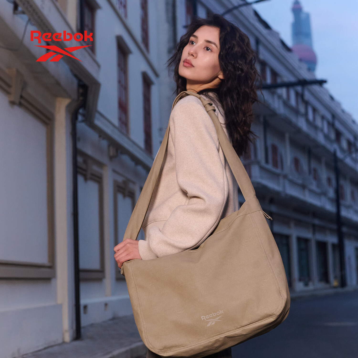 Reebok Water-Resistant, Wear-Resistant, Lightweight Hobo Bag, Outdoor Commute Travel Shoulder Crossbody Bag with Large Capacity, Mocha Color