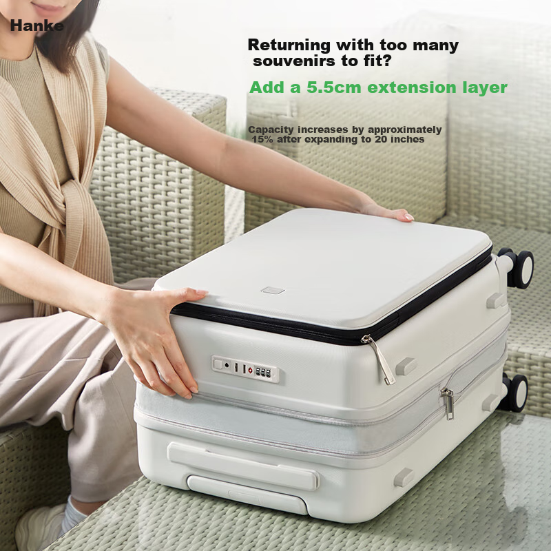 汉客扩容行李箱男拉杆箱83升大容量密码旅行箱24英寸环保灰侧开盖