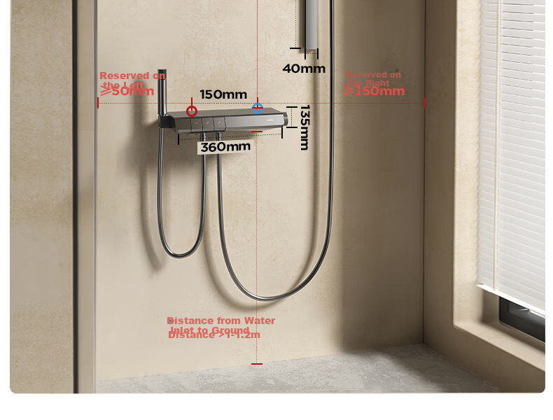 JOMOO Shower Set with Piano Key Temperature Control, Separate Shower Head IMAX Silk Rain Youth Edition 25048-695/HBS 44