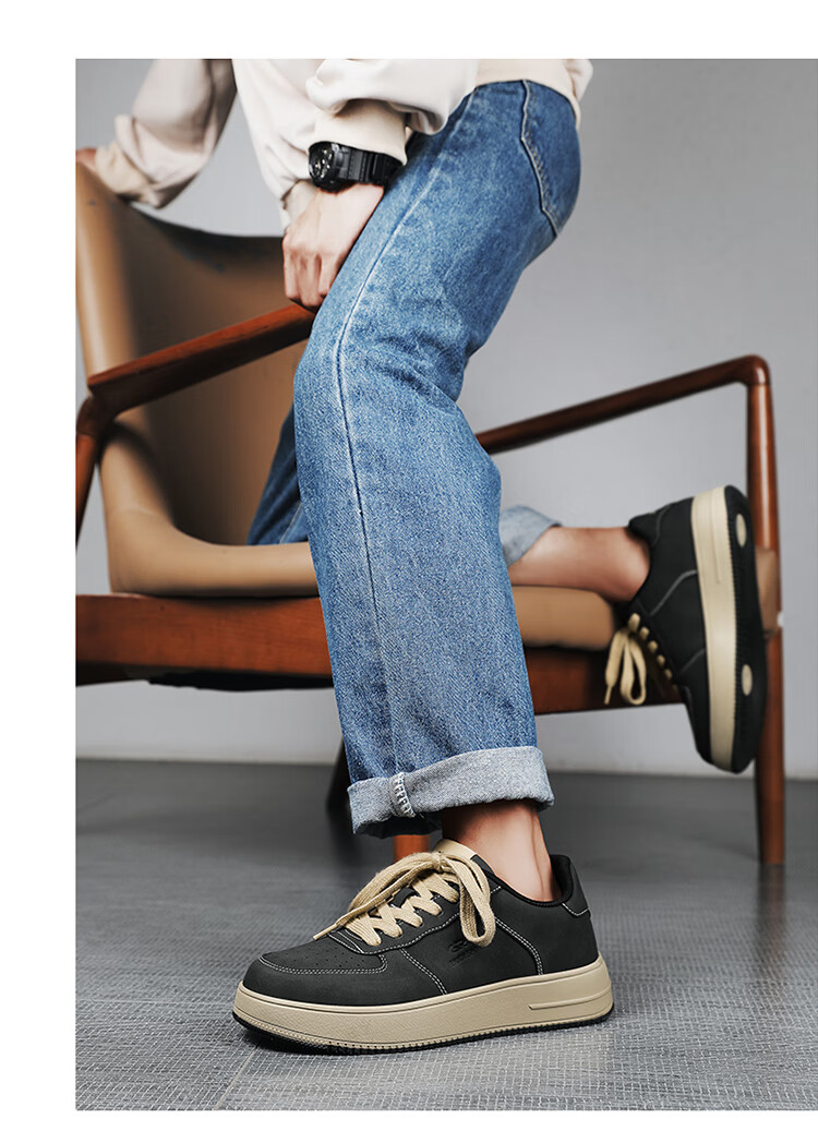 Guirenniao Men's Sneakers, Low-Top Soft-Soled Versatile Casual Shoes, Classic White Shoes, Khaki Brown, Size 42 7
