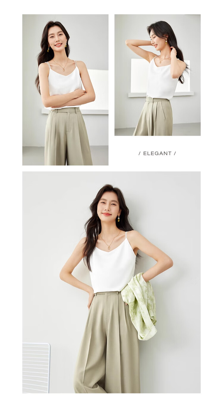 GUJIN Ice Silk Satin Women's Camisole Tank Top Sleeveless Backless Base Layer Versatile Blazer Top Champagne XL 14