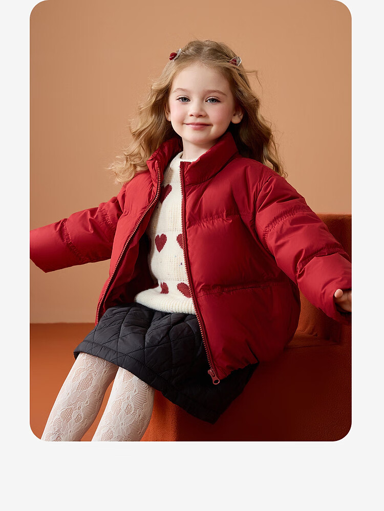ASK JUNIOR [New Year's Outfit] Children's down Jacket, Winter Thick Warm Girls' Windproof Short Down Coat, Bright Red 1