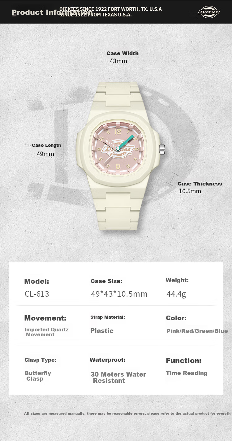 Dickies Student Watch Exam Watch for Girls, Simple Children's Silent Quartz Watch, Qixi Festival Gift for Girlfriend, CL-613 Pink 9
