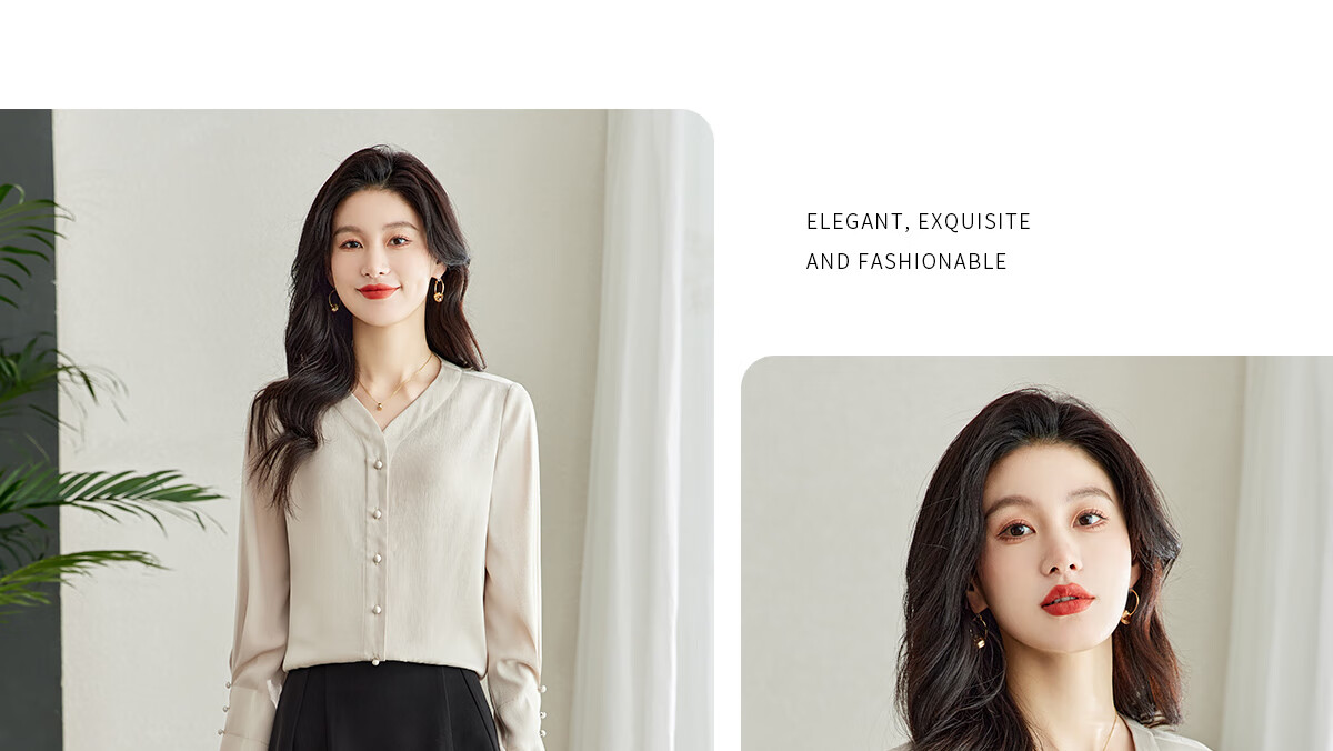 YUZHAOLIN V-Neck Faux Placket Romantic Ruffle Sleeve Long Sleeve Shirt Fashion Casual Work Blouse Y51S015 14