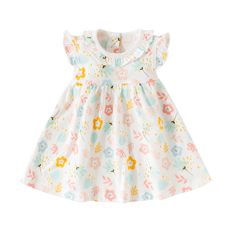Happy Little Bear Baby Dress Summer Floral Dress Infant Girls Summer Outfit New Cotton Kids Clothing