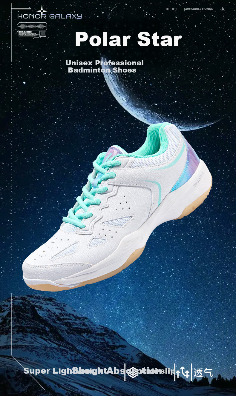 KAWASAKI Badminton Shoes, Shock-Absorbing, Wear-Resistant, Breathable Sports Shoes B3331, White/iridescent Green, Size 40 2