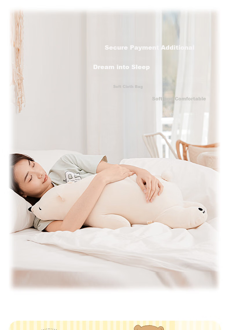 LIV HEART Polar Bear Sleeping Hug Pillow Plush Toy Doll Gift for Girls - Polar Bear Hand-Warming L 4