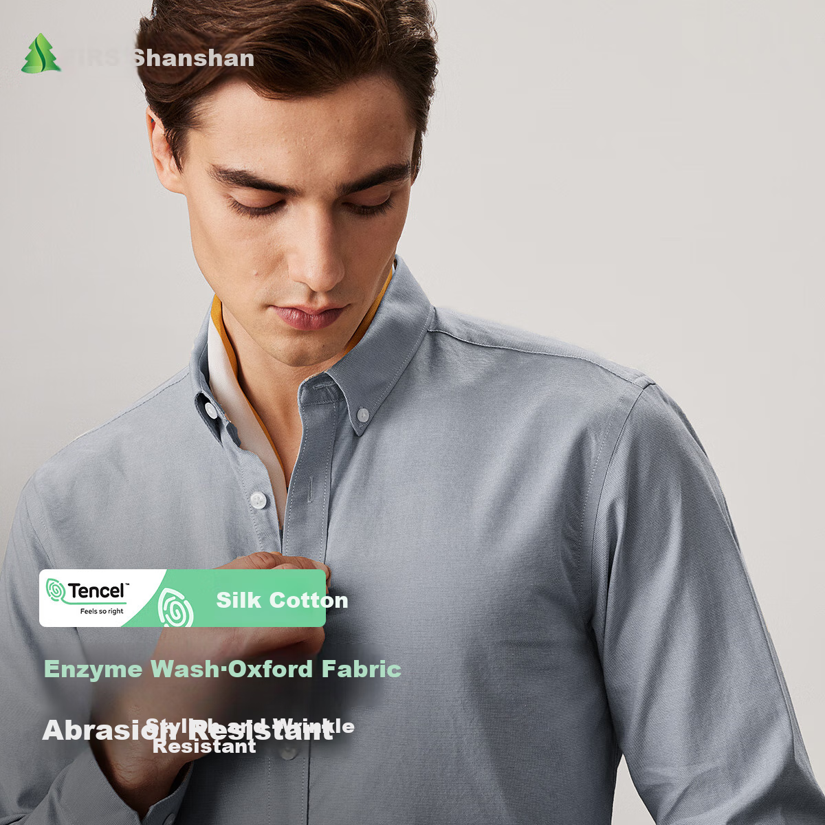 FIRS Men's Long-Sleeve Shirt, All-Season Oxford Cloth, Wrinkle-Resistant, Easy-Care, Breathable And Comfortable Undershirt
