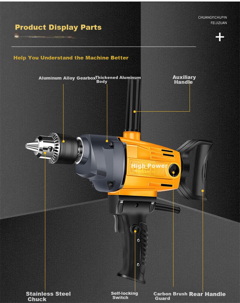 Chuangyi Electric Drill Mixer for Putty Powder, Paint, Cement Mortar, Plastering Machine, Airplane Drill Mixer, Multi-Functional 11