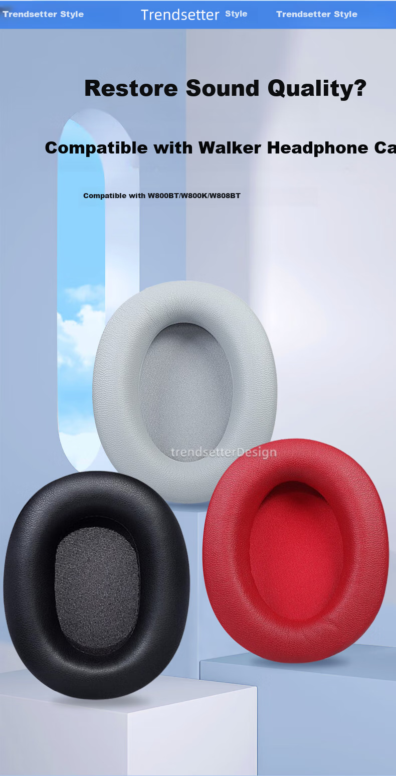 Trendsetter Ear Cushion for Edifier W800BT/W800K/W800X Headphones, Foam Cover, Protective Case, Leather Sleeve, Ear Pad 2