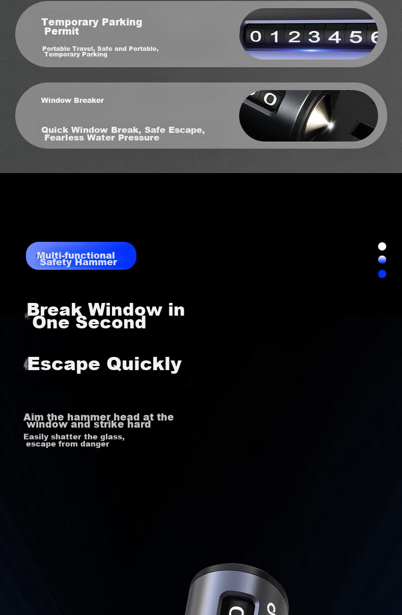 Deli Car Number Plate with Window Breaker, Temporary Parking Sign, Safety Hammer, Multifunctional, Compatible with Xiaomi SU7, Cutting Safety Belt 6