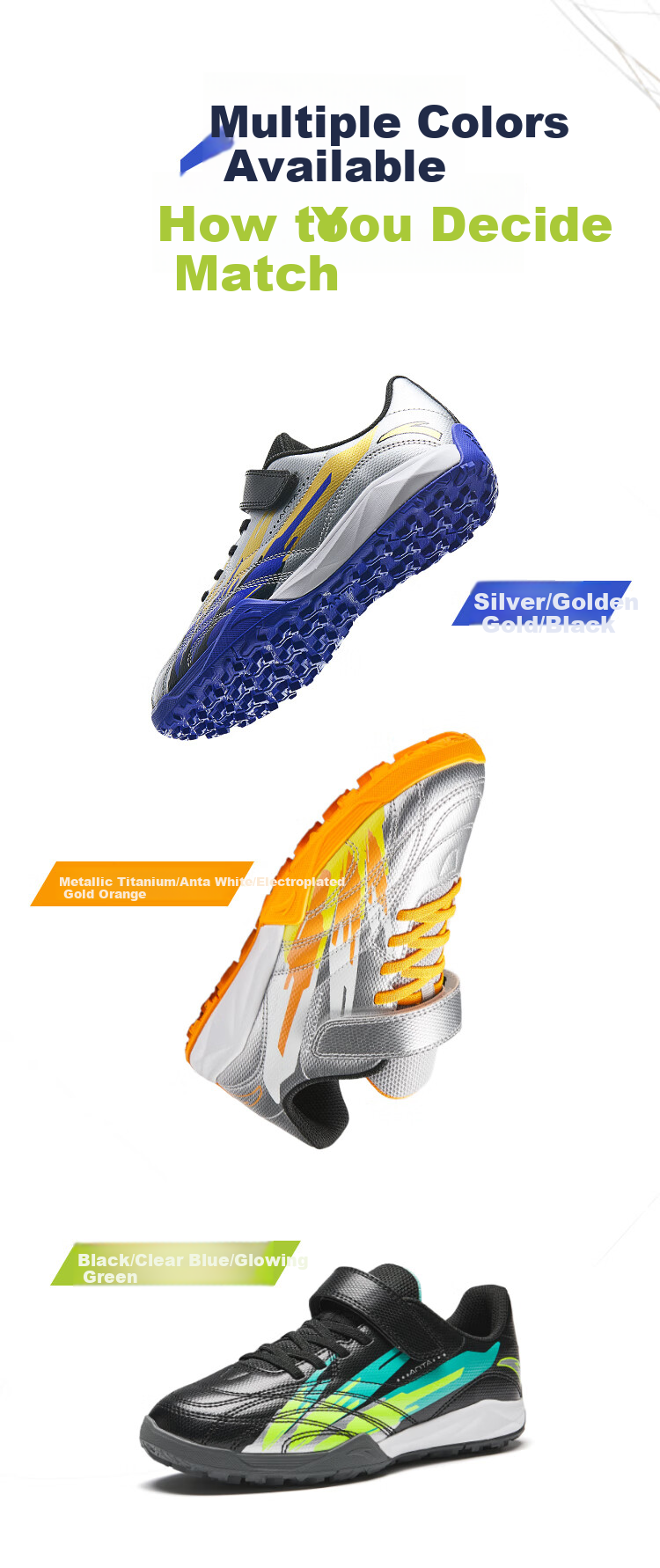 ANTA Children's Sports Shoes for Boys, Autumn Season, Velcro, Molded Studs, Practical Non-Slip Soccer Cleats A12529940J 8