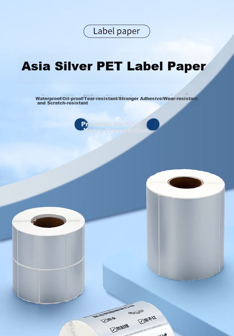 Surada 50x40mmx800 Silver Label Paper, Matte Silver Label Paper, PET Label Paper, Waterproof Label, Self-Adhesive Fixed Asset Label Sticker, Silver Label Paper BQ-0122 1