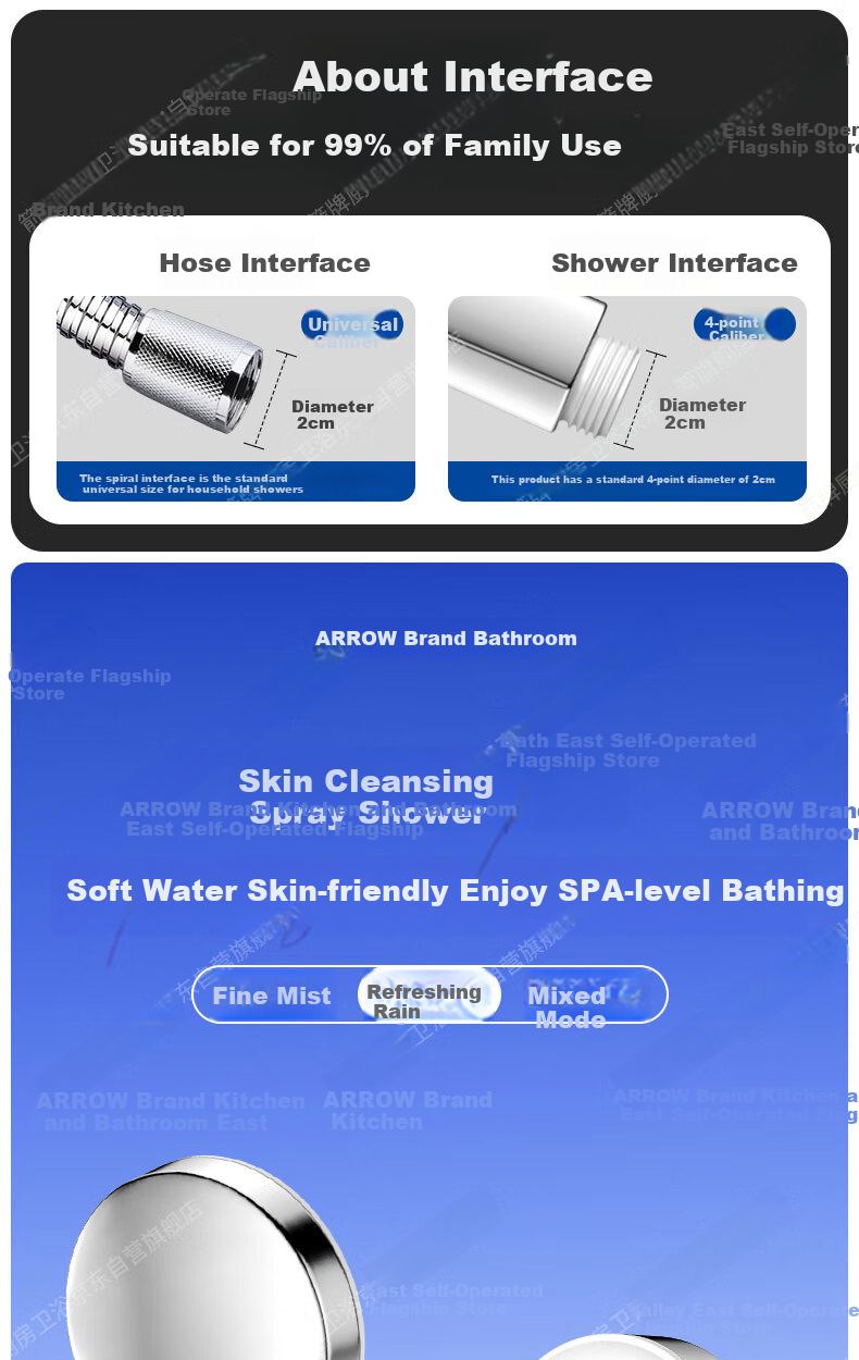 ARROW Handheld Shower Head, Bathroom Spray Nozzle, 3 Water Settings, Shower Single Head, Shower Sprayer 2