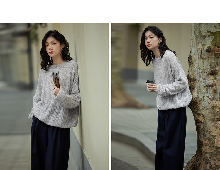Dme [Containing Wool] Spring Lightweight Striped Hollow-Out Round Neck Sweater, High-Elastic Comfortable Knit Top for Wome 7