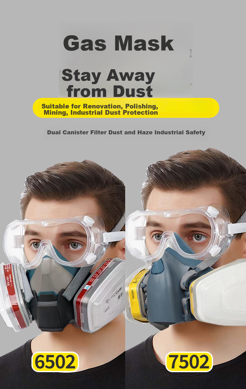 Leyoubaiyi Gas Mask, Silicone Protective Face Shield 6502, Resistant to Chlorine/hydrogen Chloride And Other Inorganic Gases, for Pharmaceutical Printing Industry, Firefighting Mask with B1 Filter Cartridge, Eight-Piece Set 3