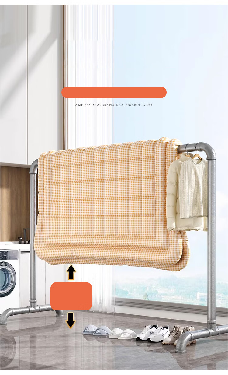 Annafu Floor Clothes Rack Coat Rack Bedroom Clothes Hanger Thickened Drying Rack YJ53 Length 1.6m Height 1.8m 3