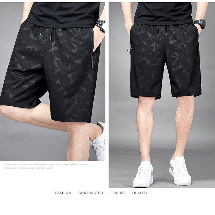 TUCANO Men's Summer Ice Silk Breathable Quick-Dry Five-Point Shorts Fashion Loose Sports Pants Plus Size Black A6XL 19