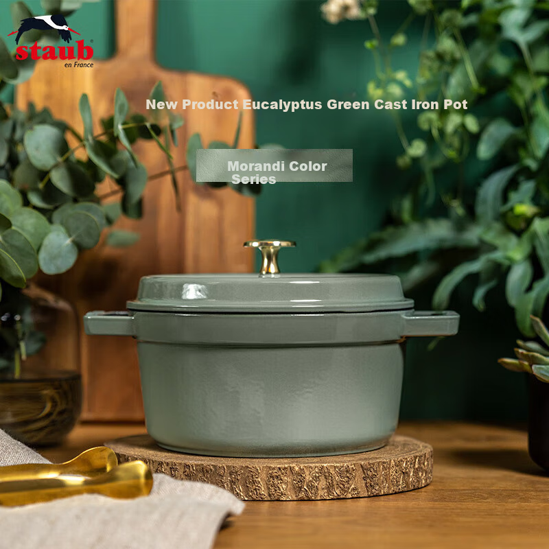 Staub , Jingdong Exclusive French Imported Enamel Cast Iron Pot with Double Handles, Soup Pot, Eucalyptus Green, 22cm
