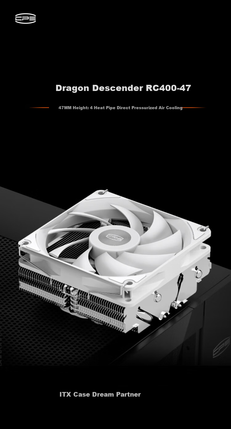PCCOOLER RC400-47 WH ITX Air-Cooled CPU Cooler (Downward Pressure/47mm Height/4 Heat Pipes/Copper Base with Reflow Soldering And Nickel Plating Process/Supports AM5 1700) 1