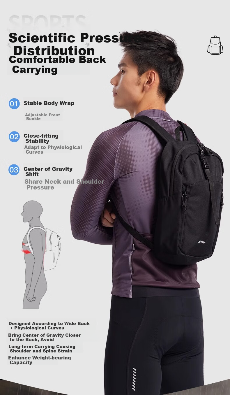Li-Ning Backpack, Cycling Bag, Bicycle Road Bike Bag, Men's Outdoor Lightweight Hiking Bag, Waterproof Travel Bag for Trekking 5