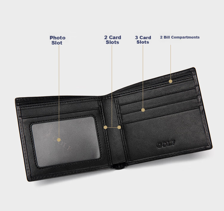 GOLF Men's Wallet, Top-Grain Leather, Horizontal Short Style, Multi-Card Slots, Bank Card Holder, Leather Billfold, Gift Box Packaging 9
