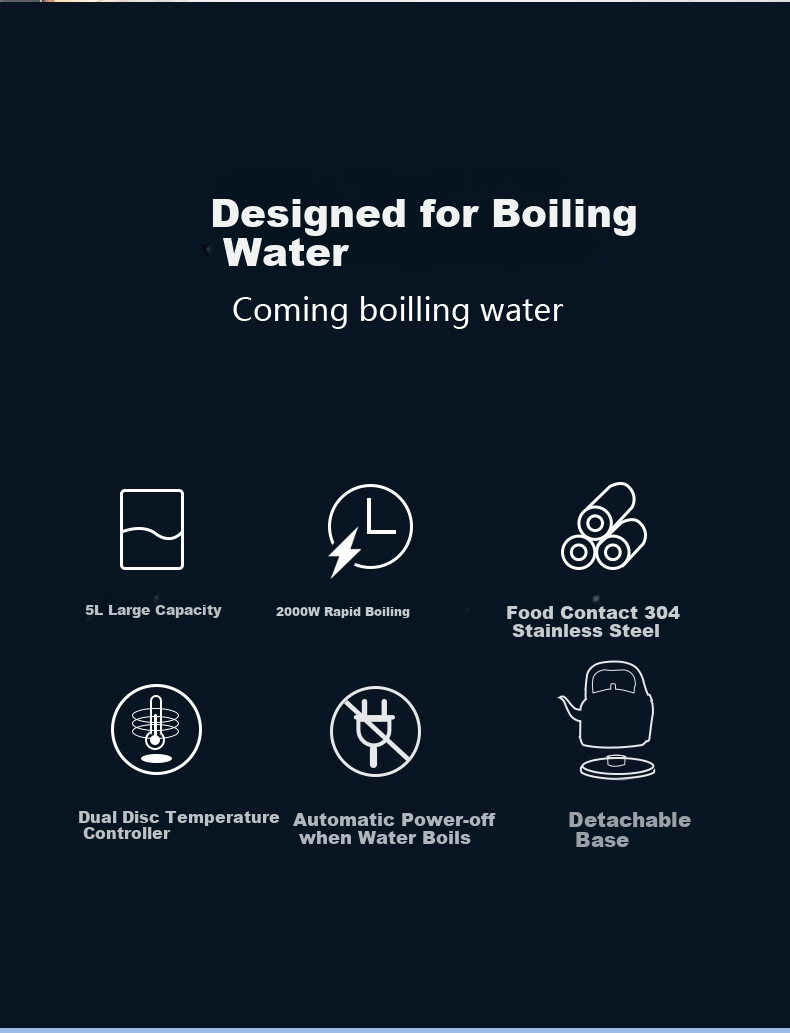 Grelide Electric Kettle 4.2L Large Capacity 304 Stainless Steel High Power Water Boiler Home Whistling Reminder Auto Shut-Off Detachable Base 4201M 2
