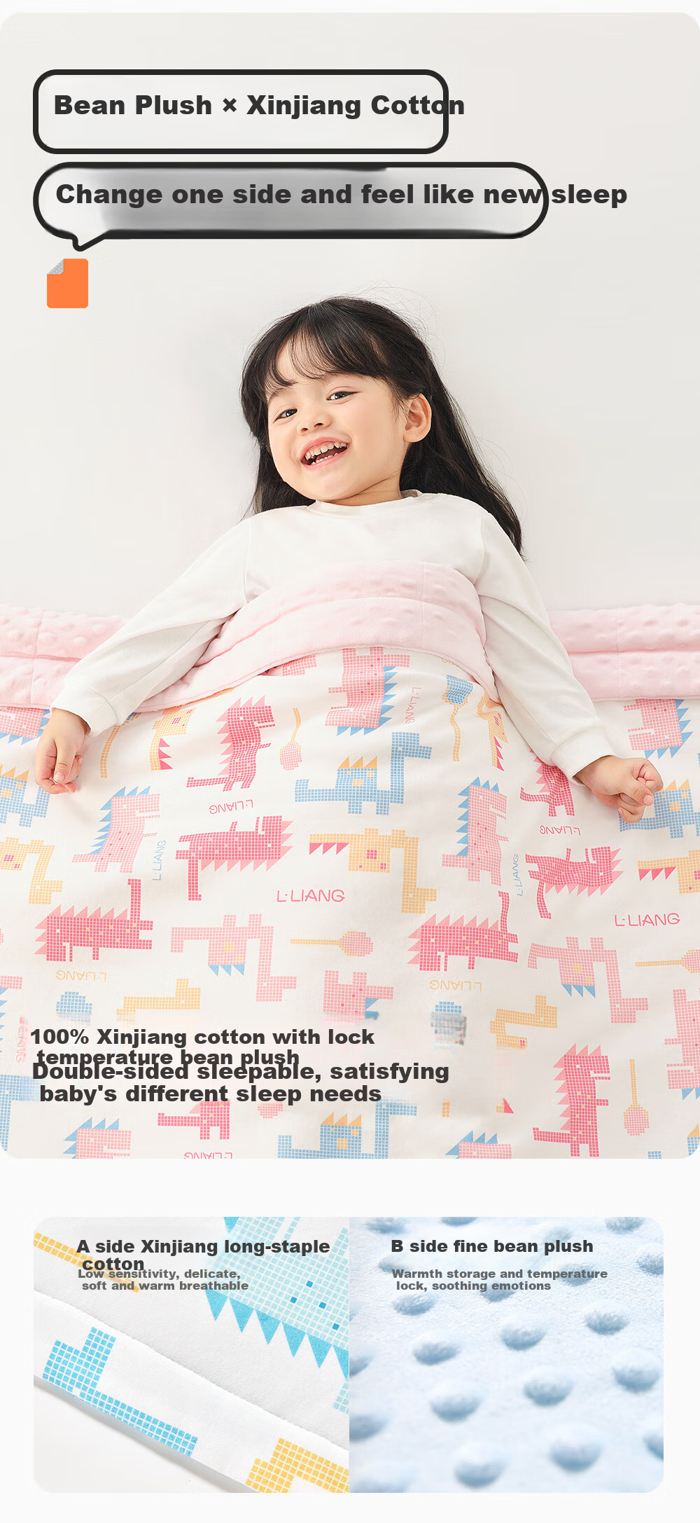 Liangliang Bean Blanket, Baby Quilt, Children's Kindergarten Air Conditioning All-Season Comforter, Geometric Dragon Blue, 150*120cm 8