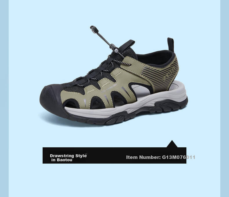 CAMEL Outdoor Casual Velcro Closed-Toe Perforated Beach Sports Sandals for Men G14M076677 Night Black Size 41 12