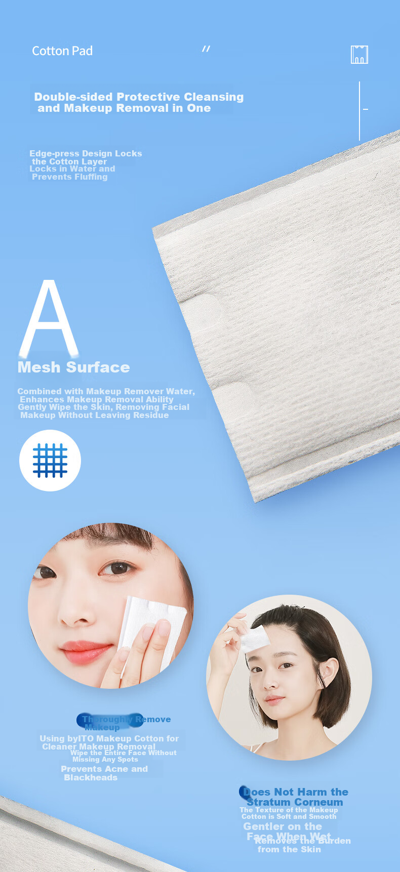 ITO Cotton Pads, 180 Pieces * 1 Pack, Double-Sided Three-Layer Wet Compress Water-Saving Makeup Remover Pads, Facial Cleansing Pads for Face And Eyes, Thick Versio 7