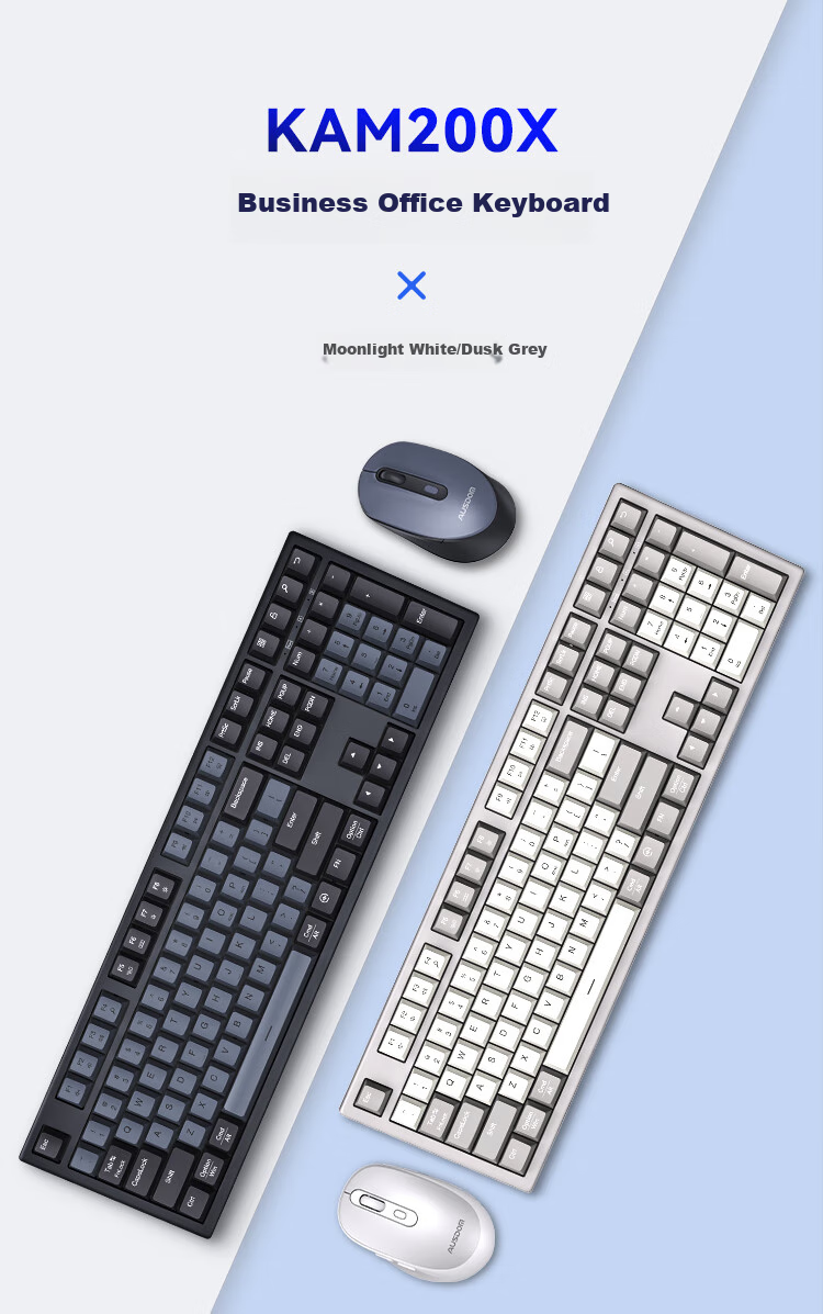 AUSDOM KAM200X Wireless Keyboard And Mouse Set, Quiet Office Keyboard And Mouse Combo, Convenient 2.4G Mechanical Feel, Compatible with Desktop And Laptop Computers, 110 Keys, Twilight Gray 2