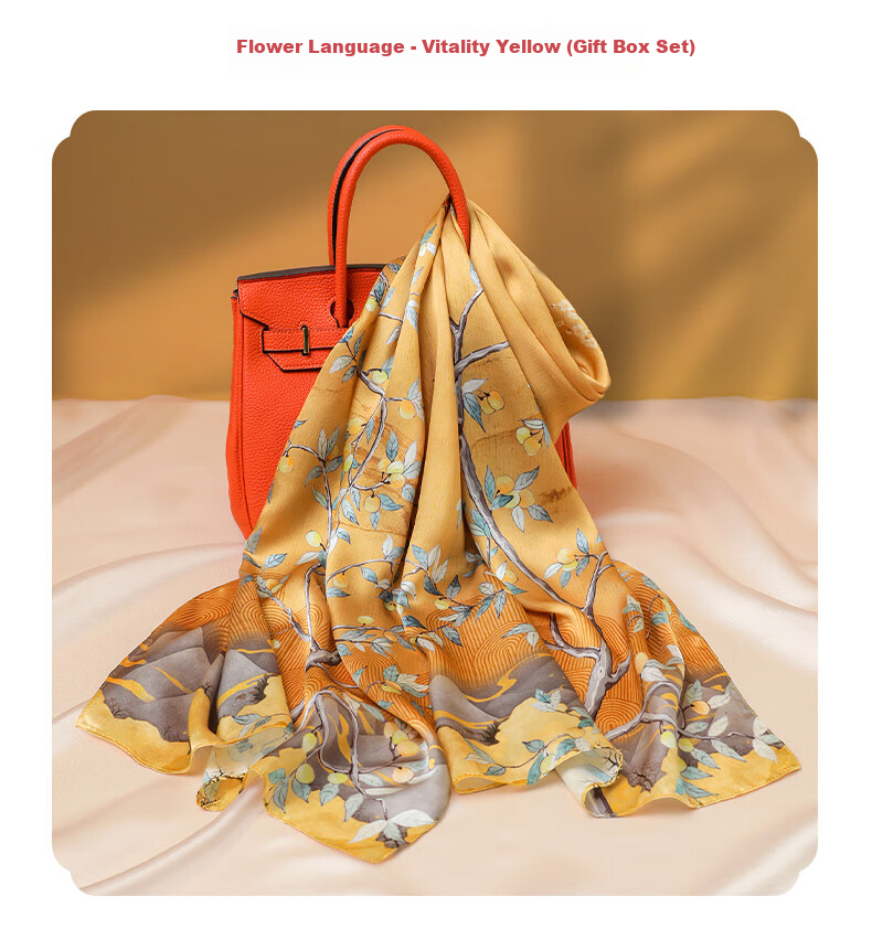 Hangsifu Silk Chinese-Style Scarf, Mulberry Silk Shawl, Birthday Gift for Mom, Practical Gift Box for Women, Machine Gree 23