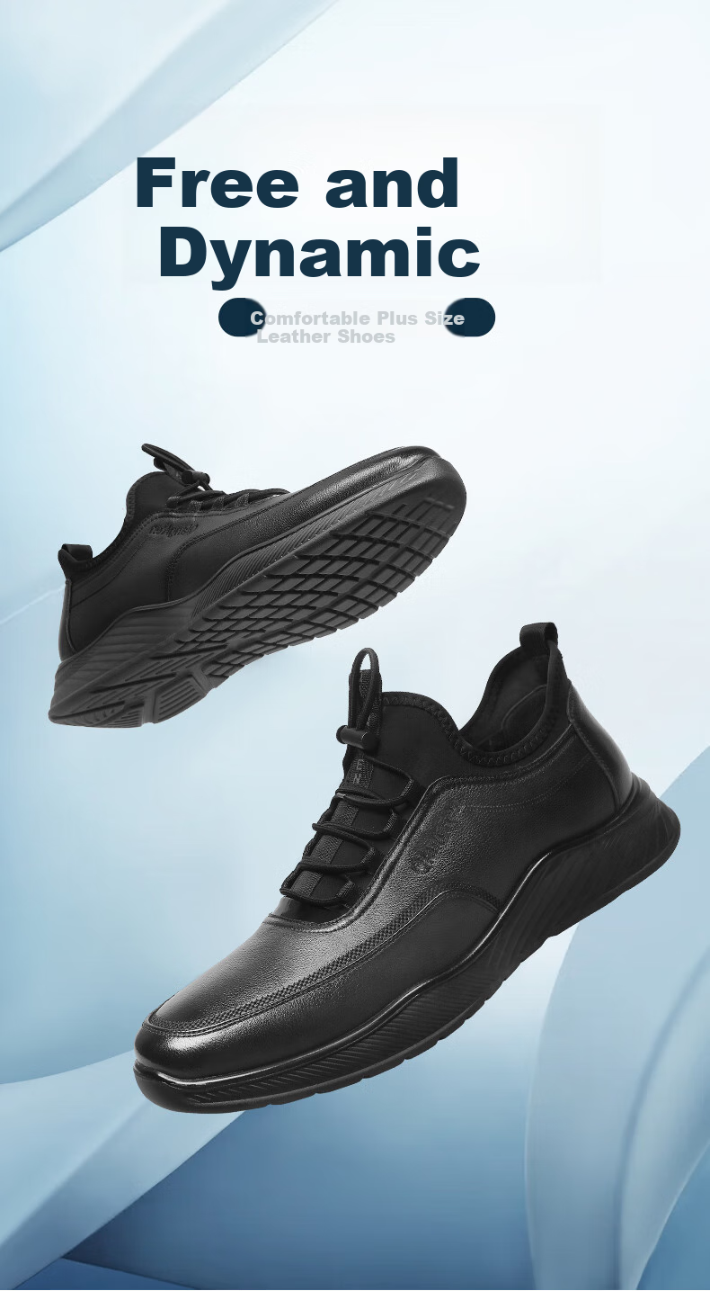 Qiangren Casual Shoes for Men, Top-Grain Leather, Extra Large Size Leather Shoes, Breathable Sports Oversized Men's Shoes, JD73097, Black, Size 45 1