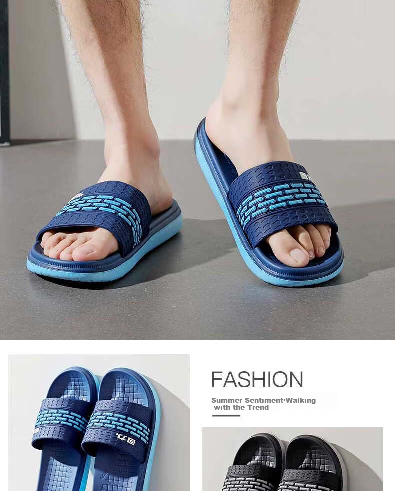 Huili Solid Color Simple Couple Slippers, Bathroom Indoor And Outdoor Fashionable Wear-Resistant Soft-Soled Outdoor Beach Sandals, Men's Style HL01801, Blue, Size 41 9