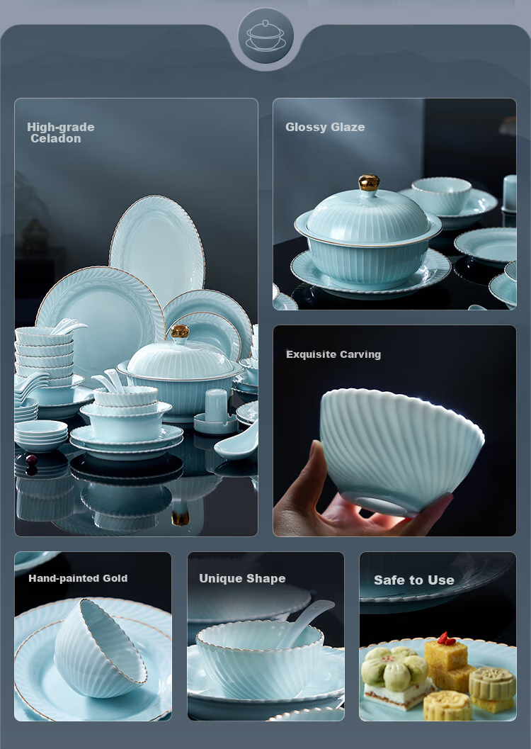 JD Original Bowl And Plate Tableware Set, Ceramic Dinnerware Gift Box for Housewarming, Qingkongjimoyue 66-Piece Set 2