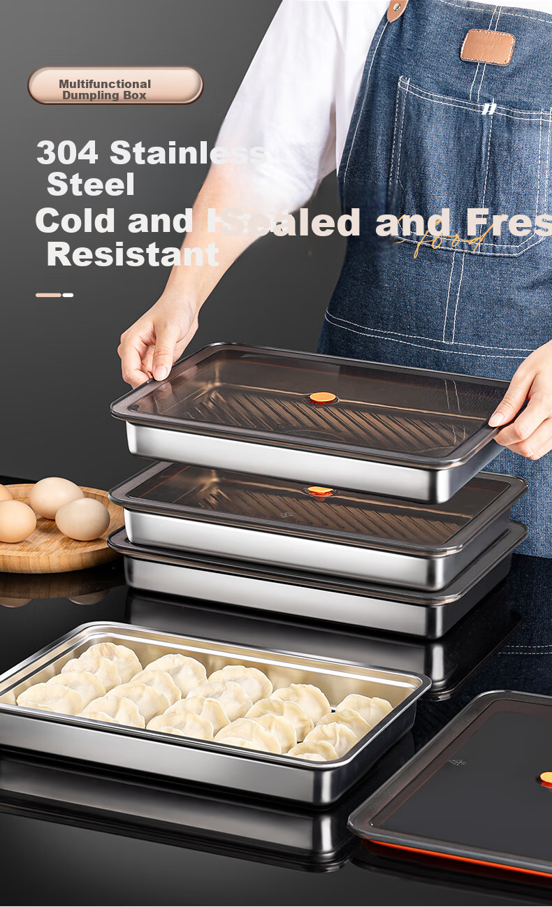 Newair 304 Stainless Steel Dumpling Box, Refrigerator Storage Box, Sealed Container for Dumplings, Frozen Wonton And Dumpling Tray, Food Storage Box 1