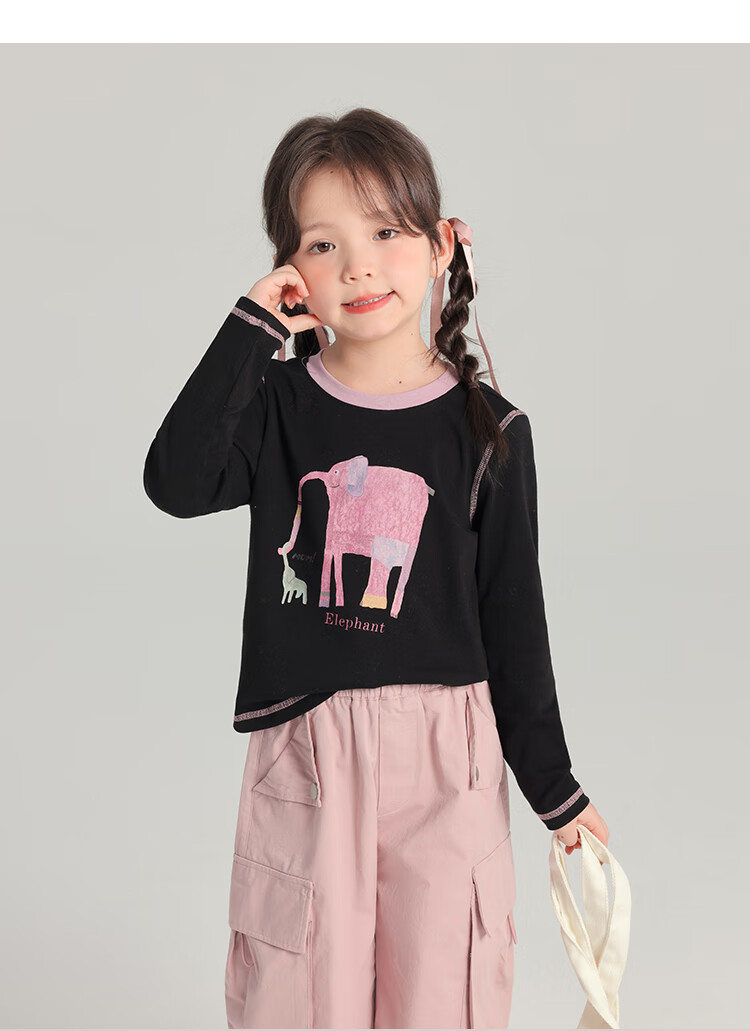 Budinghalu Girls' Versatile Sweet Cute Long-Sleeve T-Shirt, Spring And Autumn New Style, for Older Children, Fashionable Contrasting Color Cartoon Round Neck Base Shirt 9