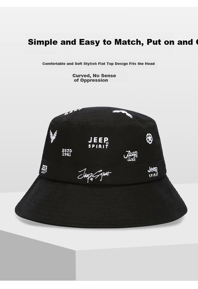 JEEP Men's Bucket Hat Fashion Casual Outdoor Sun Hat for Men and Women Four Seasons Couple Sunshade Fishing Hat A0282 Dark Blue 3