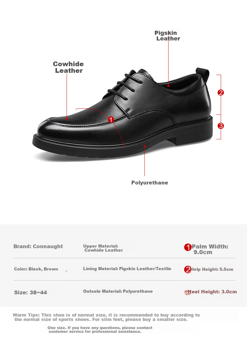 Kangnai Genuine Leather Shoes, Top-Grain Cowhide Men's Formal Business Shoes, Autumn Derby Shoes, Lace-Up Groom Leather Shoes for Men, Black, Size 42 11