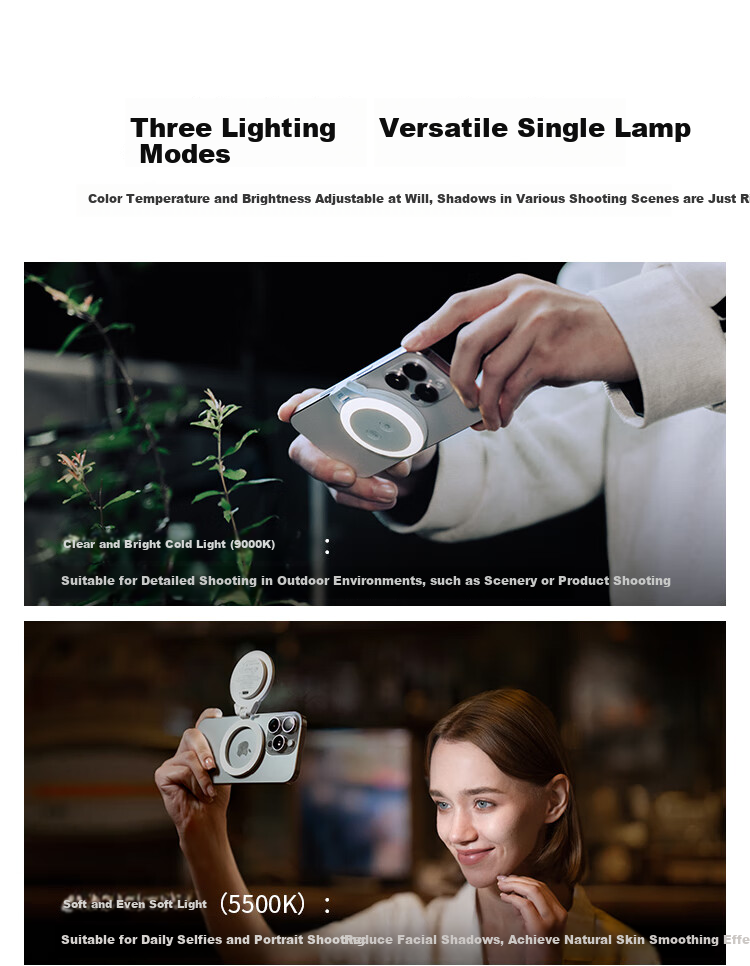 PGYTECH Magnetic Phone Light Magsafe Tri-Color Temperature Fill Light for IPhone 17, Photography Light for Selfies, Live Streaming, Portrait Beauty, Video Recording, Classic Black 2