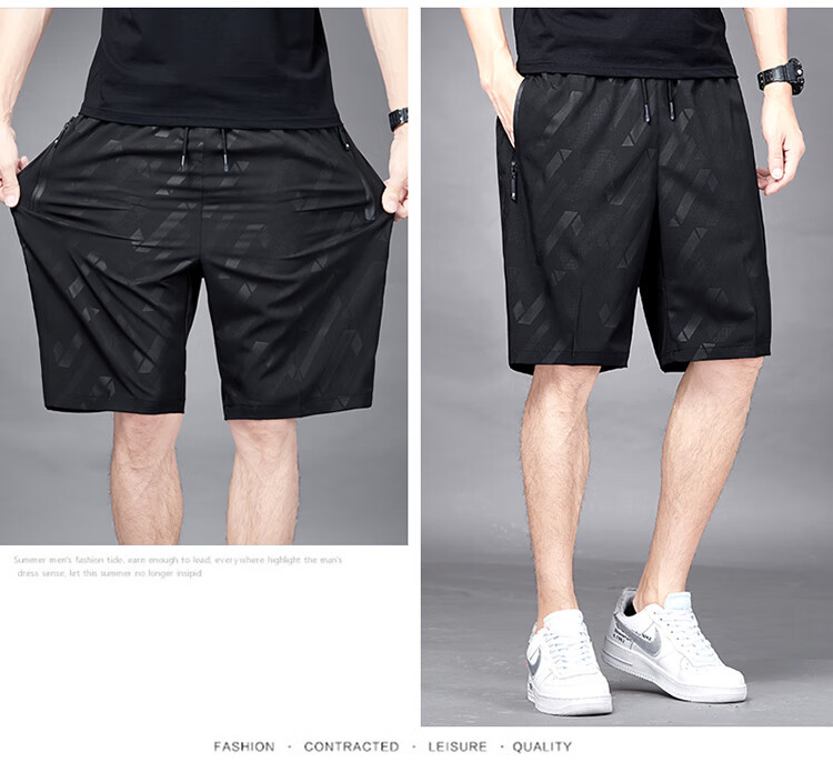 TUCANO Men's Summer Ice Silk Breathable Quick-Dry Five-Point Shorts Fashion Loose Sports Pants Plus Size Black A6XL 17