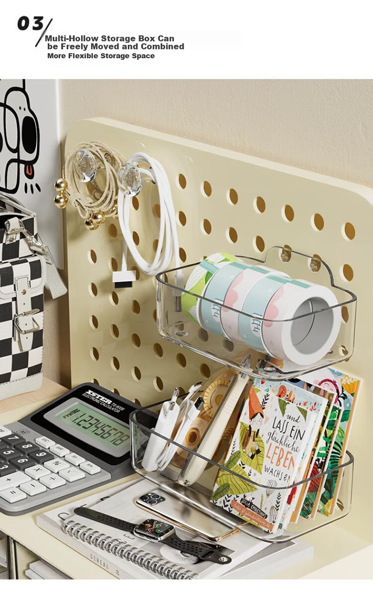 Ourunzhe Pegboard Storage Rack, Desktop Organizer Shelf, Multi-Functional Stationery Storage Box with Drawer for Desk And Office 2