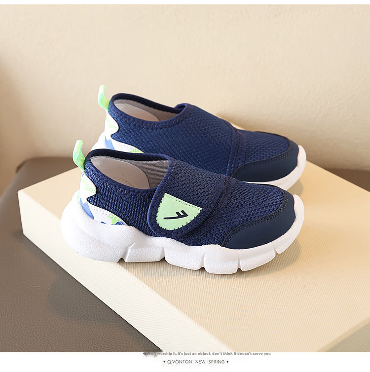 Warrior Children's Slip-On Breathable Mesh Running Shoes, Boys' Casual Shoes, WZ-B152MJ, Navy Blue-Green, Size 32 4
