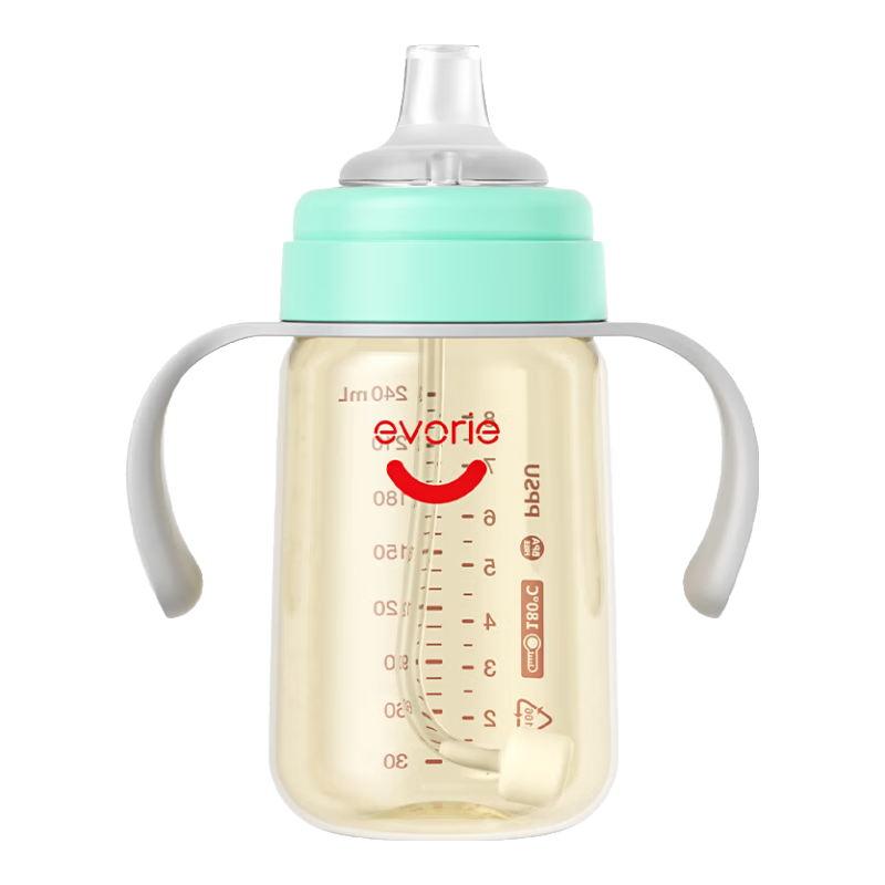 Evorie Baby Nipple Bottle for 6 Months And Above, Wide Neck with Handle And Gravity Ball PPSU Bottle, 240ml Gree
