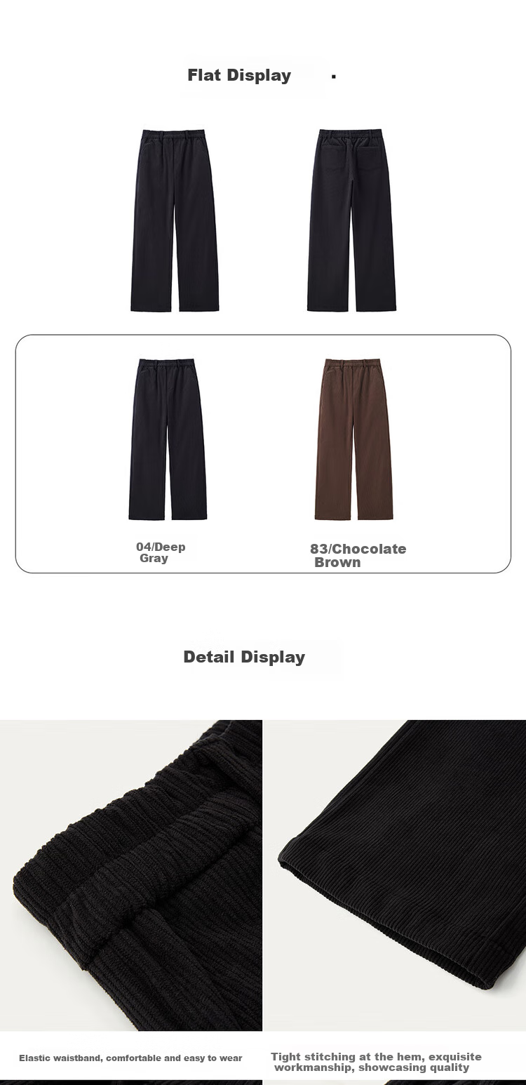 Giordano Women's Corduroy Pants with Brushed Fleece Lining, Retro Style Elastic Waist Casual Trousers for Women 05414670 13