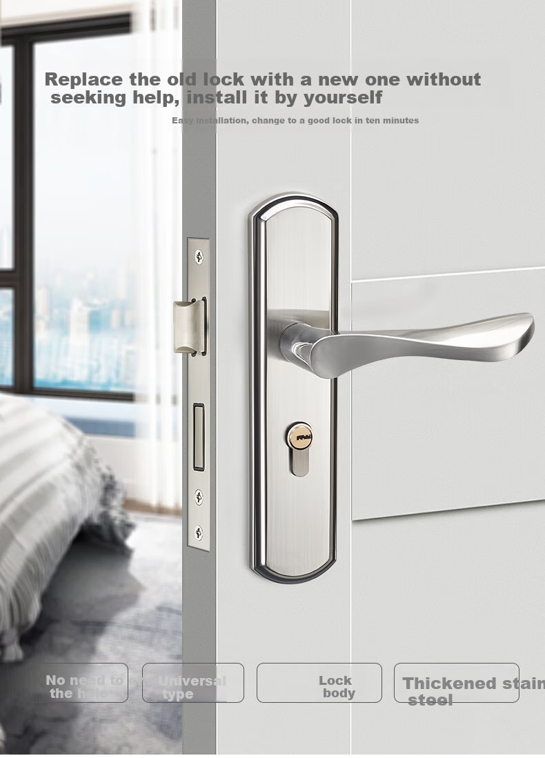 Chugong Door Lock, Interior Door Lock, Bedroom Door Lock, Stainless Steel Adjustable Wooden Door Handle Lock, Adjustable Panel, 125 Lock Body 1